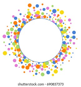 Cute Children's Postcard. Square Frame or Cover. Multicolored Abstract Background of Confetti. Vector Isolated Confetti on White Background Pattern. Template and Cover Holiday, Invitation, Birthday.