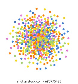 Cute Children's Postcard. Square Frame or Cover. Multicolored Abstract Background of Confetti. Vector Isolated Confetti on White Background Pattern. Template and Cover Holiday, Invitation, Birthday.