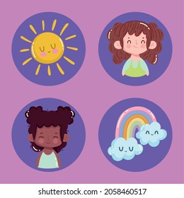 niños lindos y conjunto arco iris