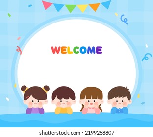 Cute children's recruitment frame Kindergarten
