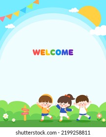 Cute children's recruitment frame Kindergarten
