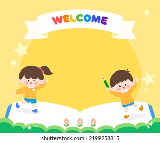 Cute children's recruitment frame Kindergarten
