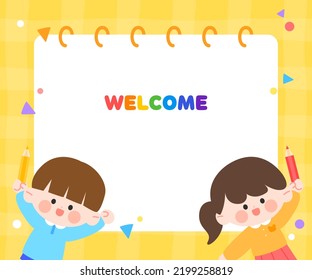 Cute children's recruitment frame Kindergarten
