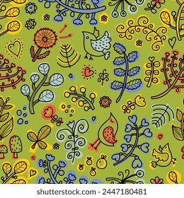 Patrón sin costuras de los niños lindos con pájaros, flores. Patrón sin fin se puede utilizar para azulejo de cerámica, Fondo de pantalla, linóleo, textil, fondo de página de Web