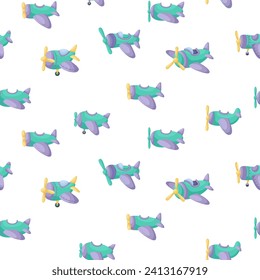 Cute children's seamless pattern with green planes. Creative kids texture for fabric, wrapping, textile, wallpaper, apparel. Vector illustration.