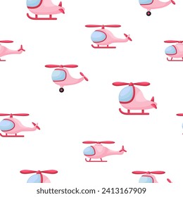Cute children's seamless pattern with pink hellicopters. Creative kids texture for fabric, wrapping, textile, wallpaper, apparel. Vector illustration.