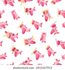 Cute children's seamless pattern with pink planes. Creative kids texture for fabric, wrapping, textile, wallpaper, apparel. Vector illustration.