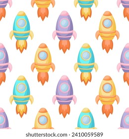 El patrón impecable de los niños con cohetes. Textura infantil creativa para tela, envoltura, textil, papel pintado, vestimenta. Ilustración vectorial.