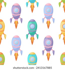 Cute children's seamless pattern with rockets. Creative kids texture for fabric, wrapping, textile, wallpaper, apparel. Vector illustration.