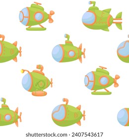 El patrón impecable de los niños con submarinos. Textura infantil creativa para tela, envoltura, textil, papel pintado, vestimenta. Ilustración vectorial.