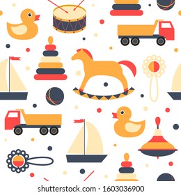 cute children's seamless pattern, vector illustration. toys on a white background.