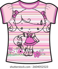 Cute Children's Shirts with Striped and Gardening Girl Designs