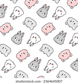 Cute children's vector background, pattern with bunnies, hares and bears, cats in anime style, kawaii. Suitable for decorating children's rooms, wallpaper, wrapping paper, children's clothing.