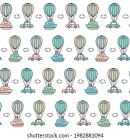 cute children's vector pattern with balloons and cars. in pastel colors, for children's textiles