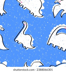 Cute children's vector seamless pattern with dinosaurs. For nursery, clothes, fabric