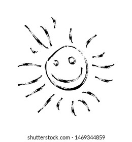 Cute child's hand drawn sun with rays on white