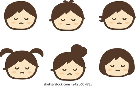 Cute child's pouty face hand-drawn character illustration material set