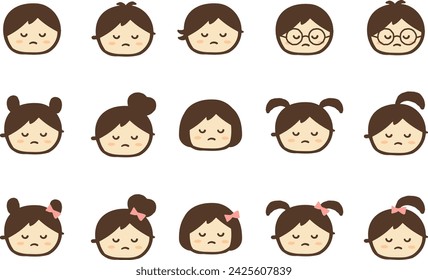 Cute child's pouty face hand-drawn character illustration material set