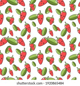 Cute Chili Cartoon nahtlose Muster Vektor. Rahmenstil.