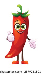 Cute chili character giving a thumbs up with smile, showing approval. Vector cartoon illustration