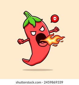 Cute Chili Monster With Fire Cartoon Vector Icon Illustration. Food Holiday Icon Concept Isolated Premium Vector. Flat Cartoon Style