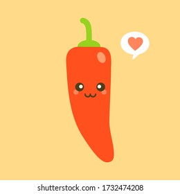Cute chili pepper character with face. Kawaii doodle chili pepper isolated on color  background. Stock vector illustration.
