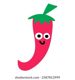 Cute chili pepper. Hand drawn graphic design. Illustration on white background.