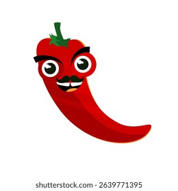 Cute chili pepper in kawaii style - vector illustration