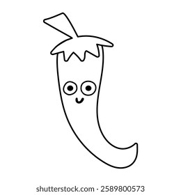 Cute chili pepper. Outline design. Illustration on white background.