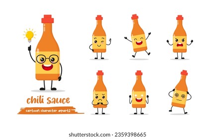 cute chili sauce cartoon with many expressions. food different activity pose vector illustration flat design set.