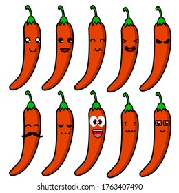 Cute Chili Set Vectordesign Emoji 