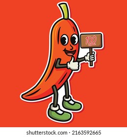 Cute Chili with Thumbs up Gestures Mascot Character Vector Icon Illustration. Flat Cartoon Sticker Style.