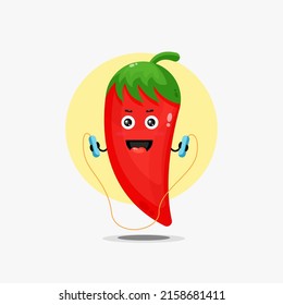 Cute Chilli Character Doing Jump Rope
