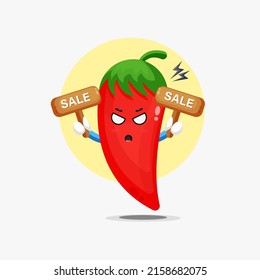 Cute Chilli Character With Sale Sign
