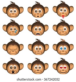 cute chimpanzee head with facial expression of emotions eps10
