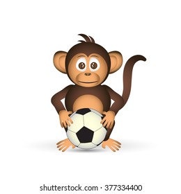 Cute Chimpanzee Holding Football Ball Sport Little Monkey  Eps10