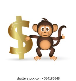 cute chimpanzee little monkey and dollar symbol eps10