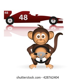 cute chimpanzee monkey / formula driver sport little monkey / monkey cartoon character with driving wheel  eps10