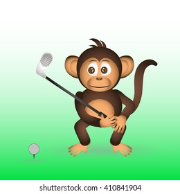 cute chimpanzee playing golf sport little monkey  eps10
