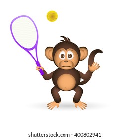 cute chimpanzee playing tennis sport little monkey  eps10