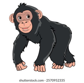 cute chimpanzee in simple vector style, vector illustration with white background.