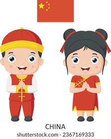 Cute china boy and girl in national clothes