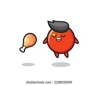 cute china flag badge floating and tempted because of fried chicken , cute style design for t shirt, sticker, logo element