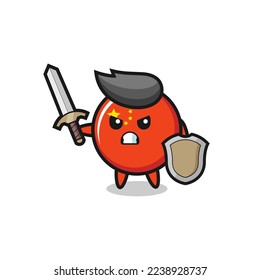 cute china flag badge soldier fighting with sword and shield , cute style design for t shirt, sticker, logo element