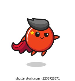 cute china flag badge superhero character is flying , cute style design for t shirt, sticker, logo element