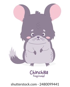 Linda chinchilla. Caricatura de roedor animal. Ilustración vectorial en estilo plano. Colección infantil