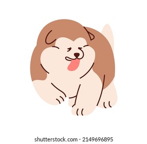 El cachorro chino Alaska Malamute corriendo con la lengua fuera. Divertido animal canino asiático, perro peludo. Dulce porquería de cachorro yendo. Ilustración vectorial gráfica plana aislada en fondo blanco