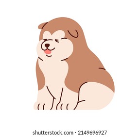 Cute Chinese Alaskan Malamute Sitting. Funny Adorable Puppy. Lovely Canine Animal. Sweet Chunky Stout Baby Doggy. Happy Smiling Chubby Pup. Flat Vector Illustration Isolated On White Background