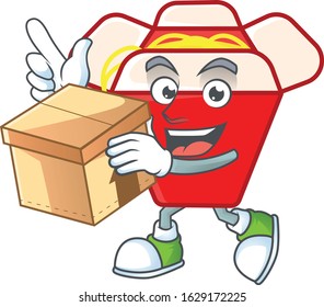 Cute chinese box noodle cartoon character having a box