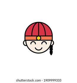 Cute Chinese Boy Avatar Filled Color Icon - Lunar New Year Elements Icon Set Vector Illustration